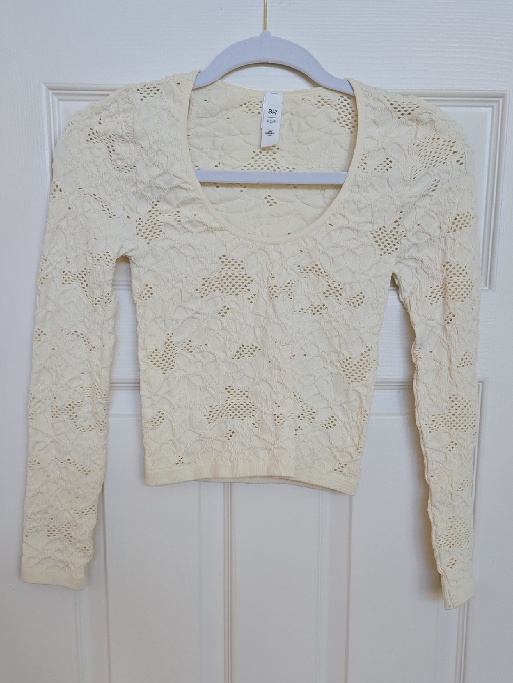 bp Ivory Floral Lace Long Sleeve Scoop Neck Top